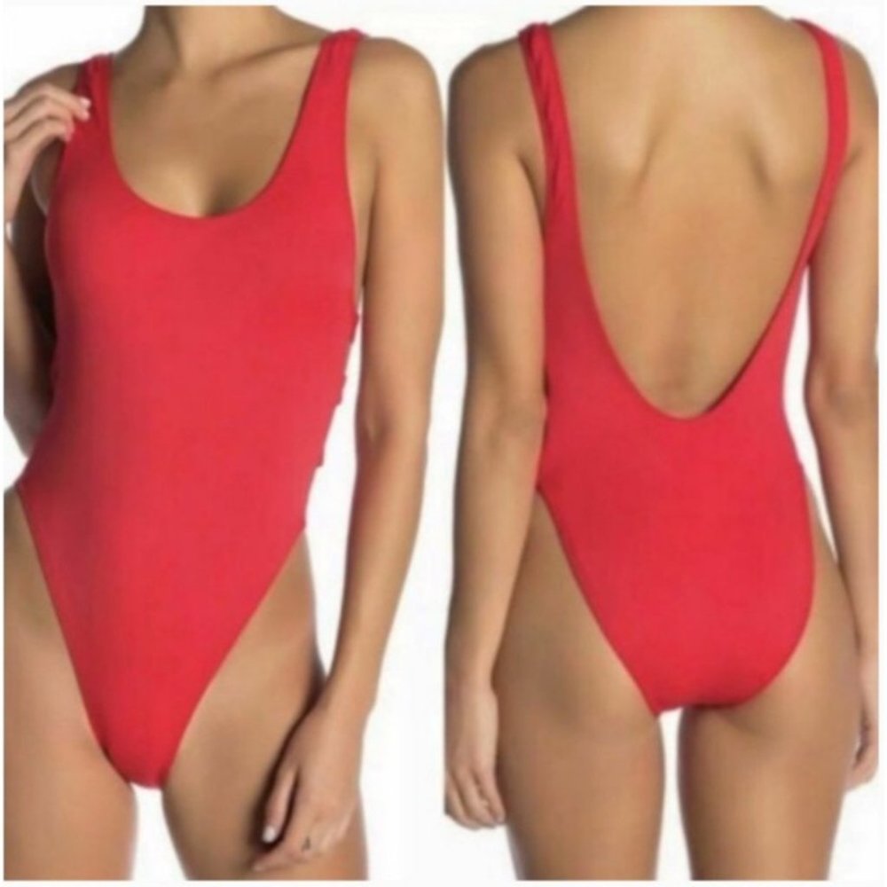 Athleta Red High Leg One Piece Swimsuit Size Medium 36D/DD NWT